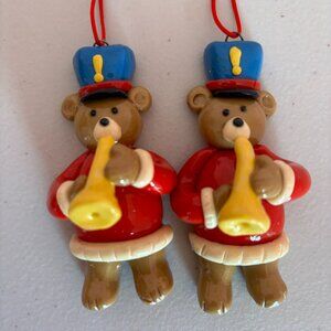 Vintage Teddy Bear Ornaments Instruments Trumpets